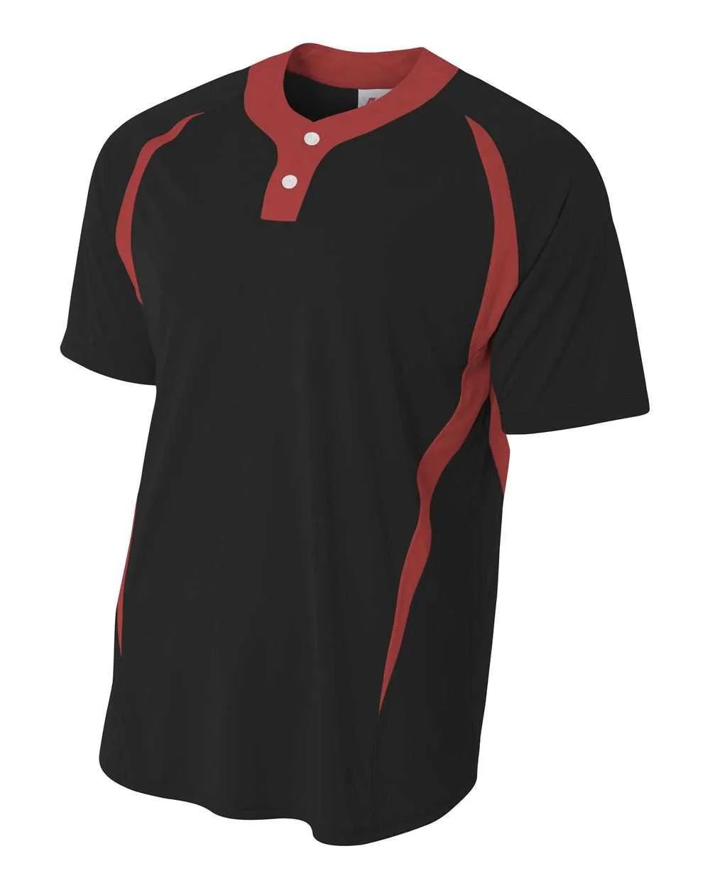 A4 N4229 2-Button Color Blocked Baseball Henley - Black Red