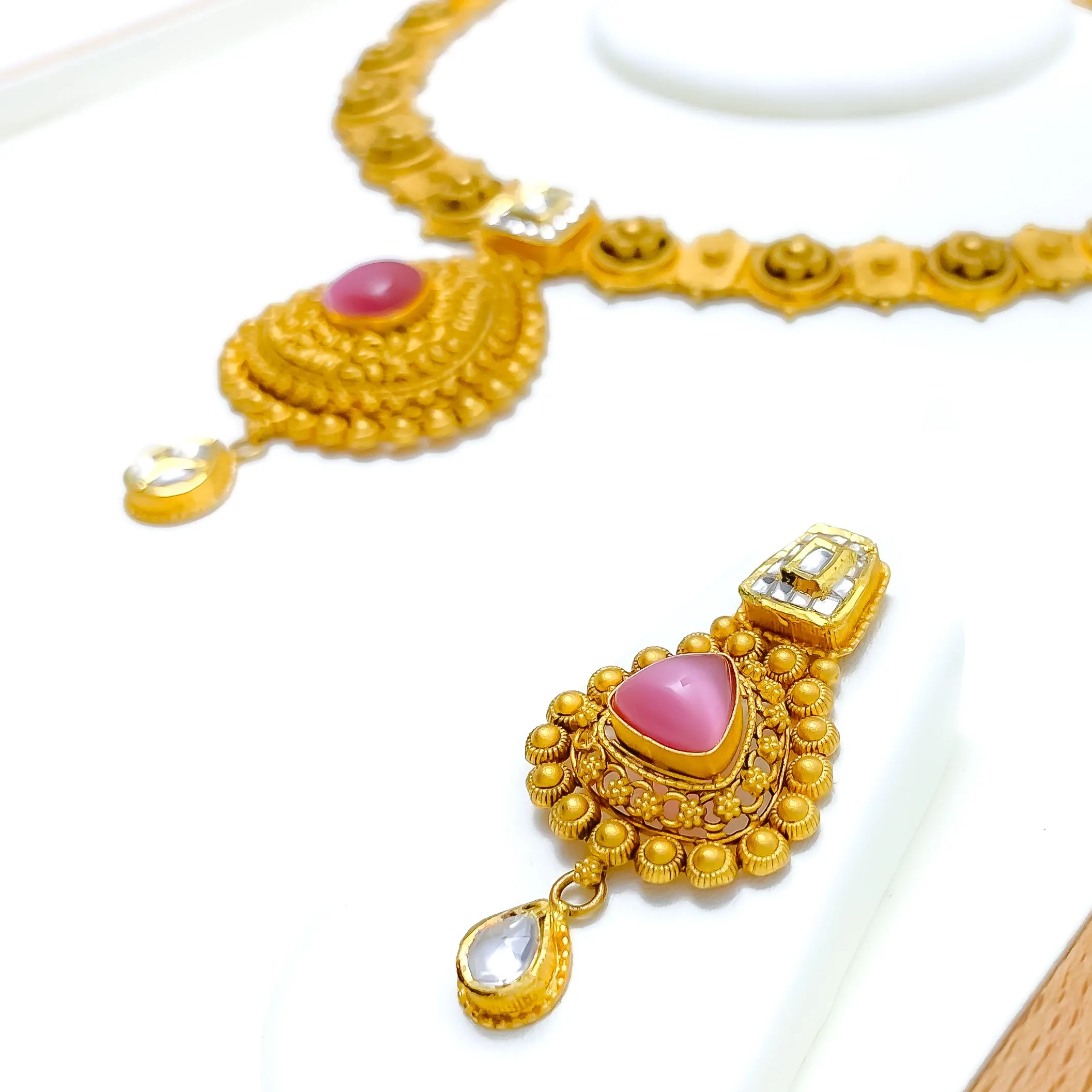 Antique Floral Drop 22k Gold Necklace Set