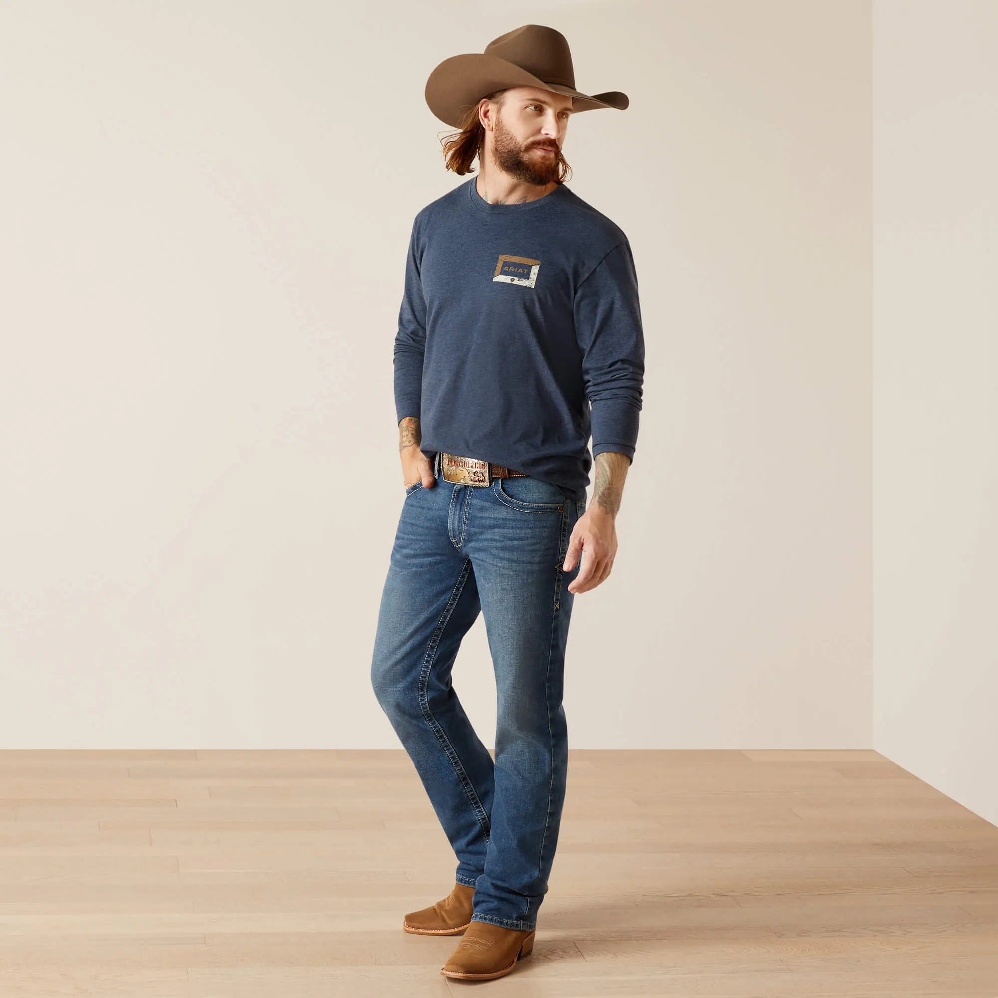 Ariat Men's Veneer Long Sleeve T-Shirt in Navy Heather