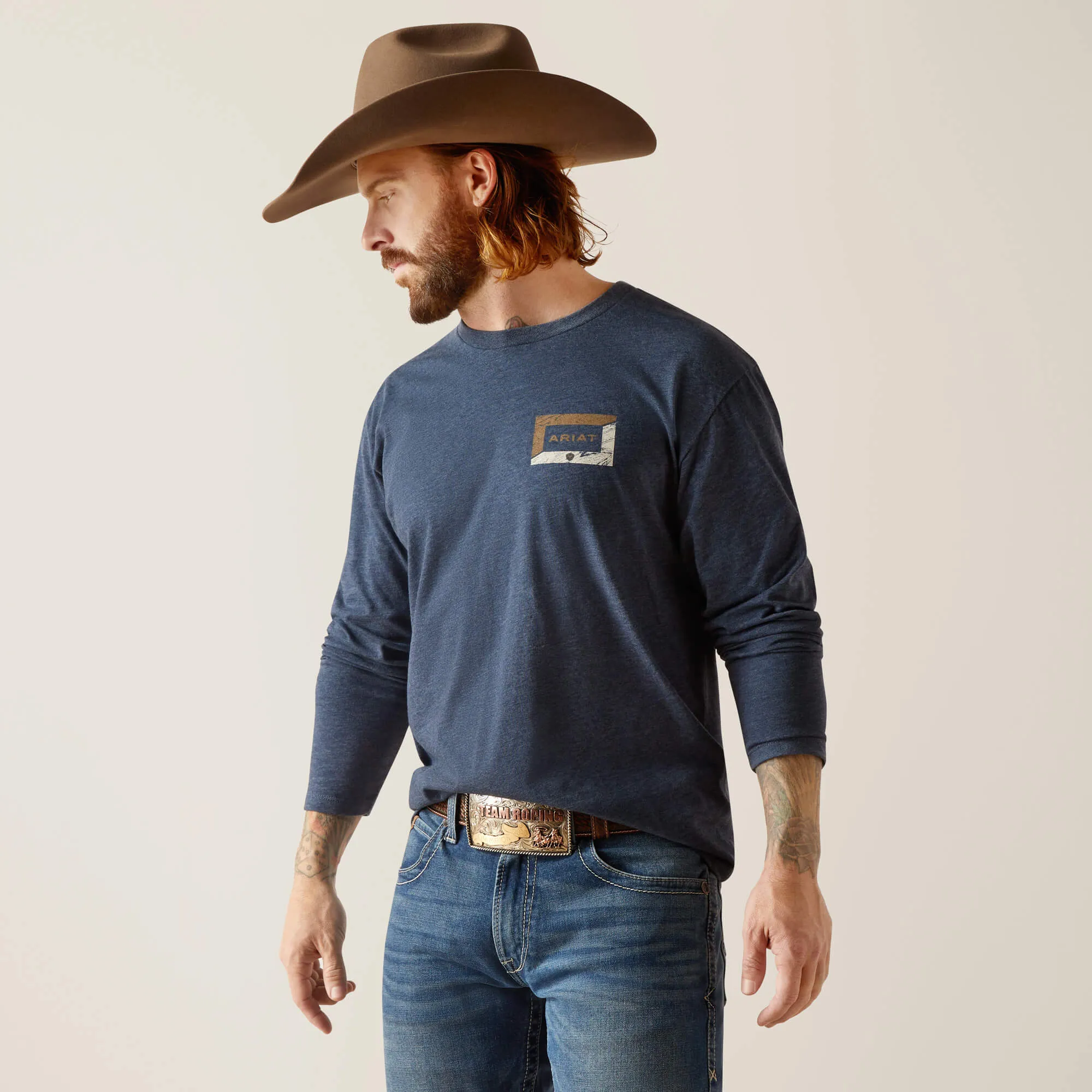 Ariat Men's Veneer Long Sleeve T-Shirt in Navy Heather