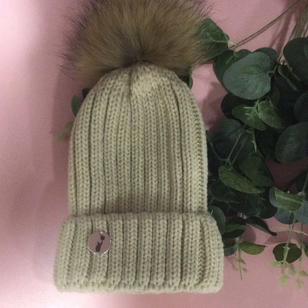 B&B Beige Pom Pom Hat