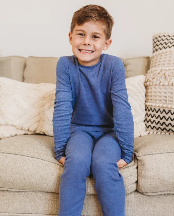 Boys Soft & Cozy Thermal 2-Piece Long Johns | Candy Apple w- Baby Blue Stitch