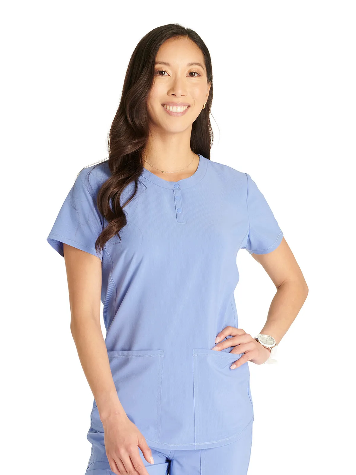 Cherokee - Women's Henley Solid Scrub Top