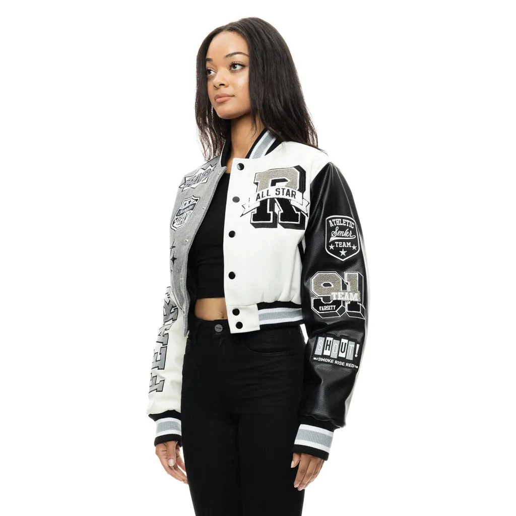 Cropped All Star Varsity Jacket - Light Grey