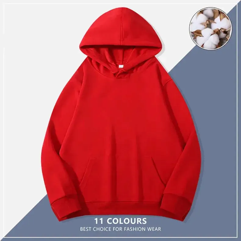 Custom Embroidery Logo Hooded Sweater Men's Loose Size Autumn Cotton Sweatshirt High Quality Tops Male Hip Hop Pullover