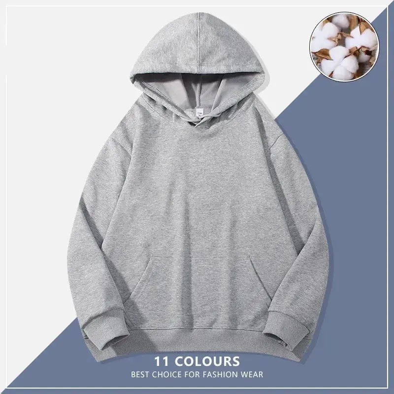 Custom Embroidery Logo Hooded Sweater Men's Loose Size Autumn Cotton Sweatshirt High Quality Tops Male Hip Hop Pullover