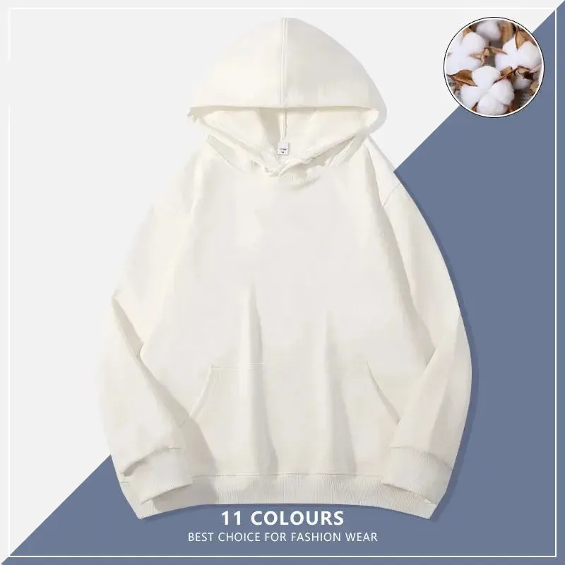 Custom Embroidery Logo Hooded Sweater Men's Loose Size Autumn Cotton Sweatshirt High Quality Tops Male Hip Hop Pullover