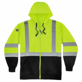 Ergodyne 21843 8372 M Lime Class 3 Hooded Sweatshirt Black Bottom - Zipper