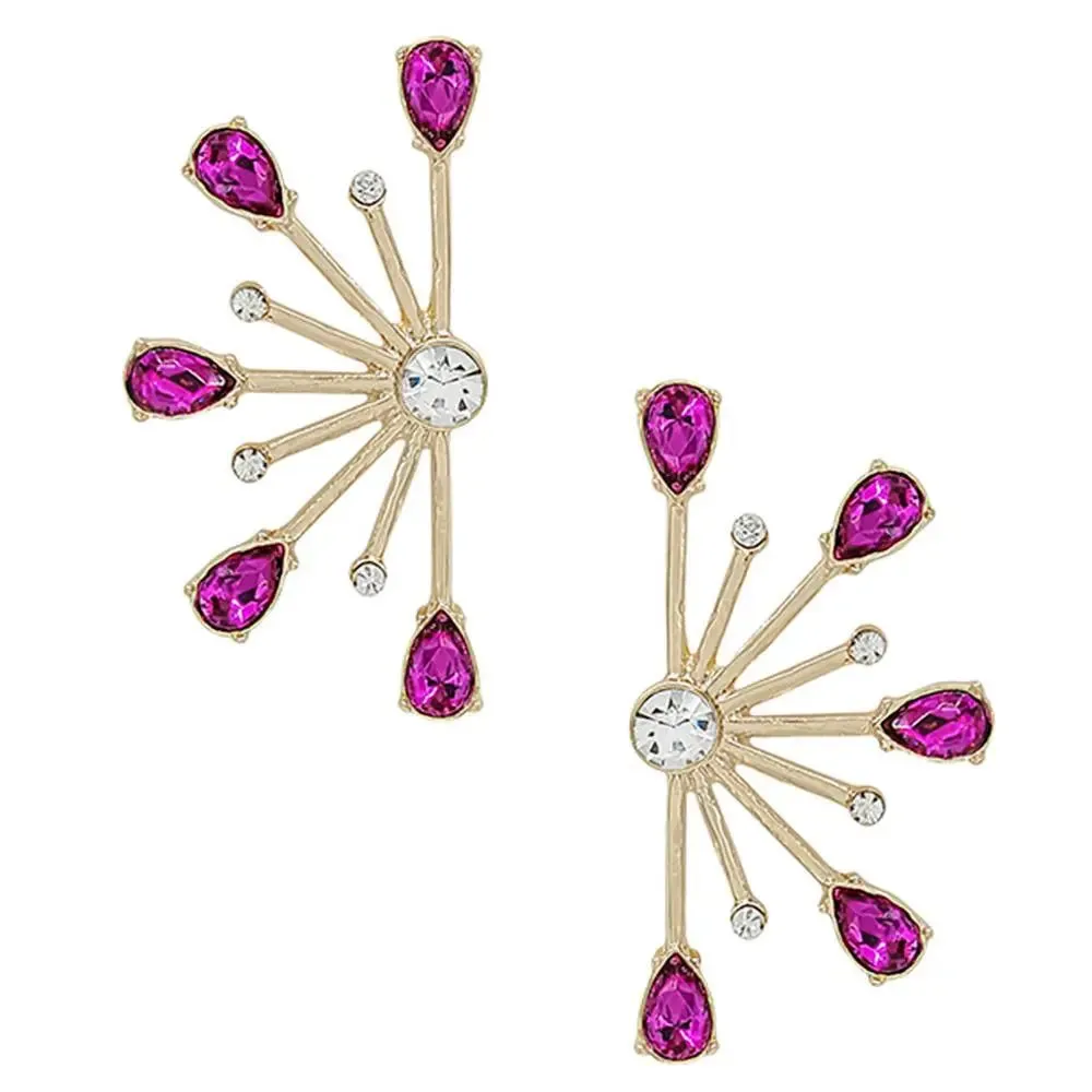 Fuchsia Pink Teardrop Spike Crystal Earrings for Women