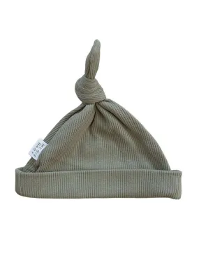 Green Organic Ribbed Newborn Knot Hat