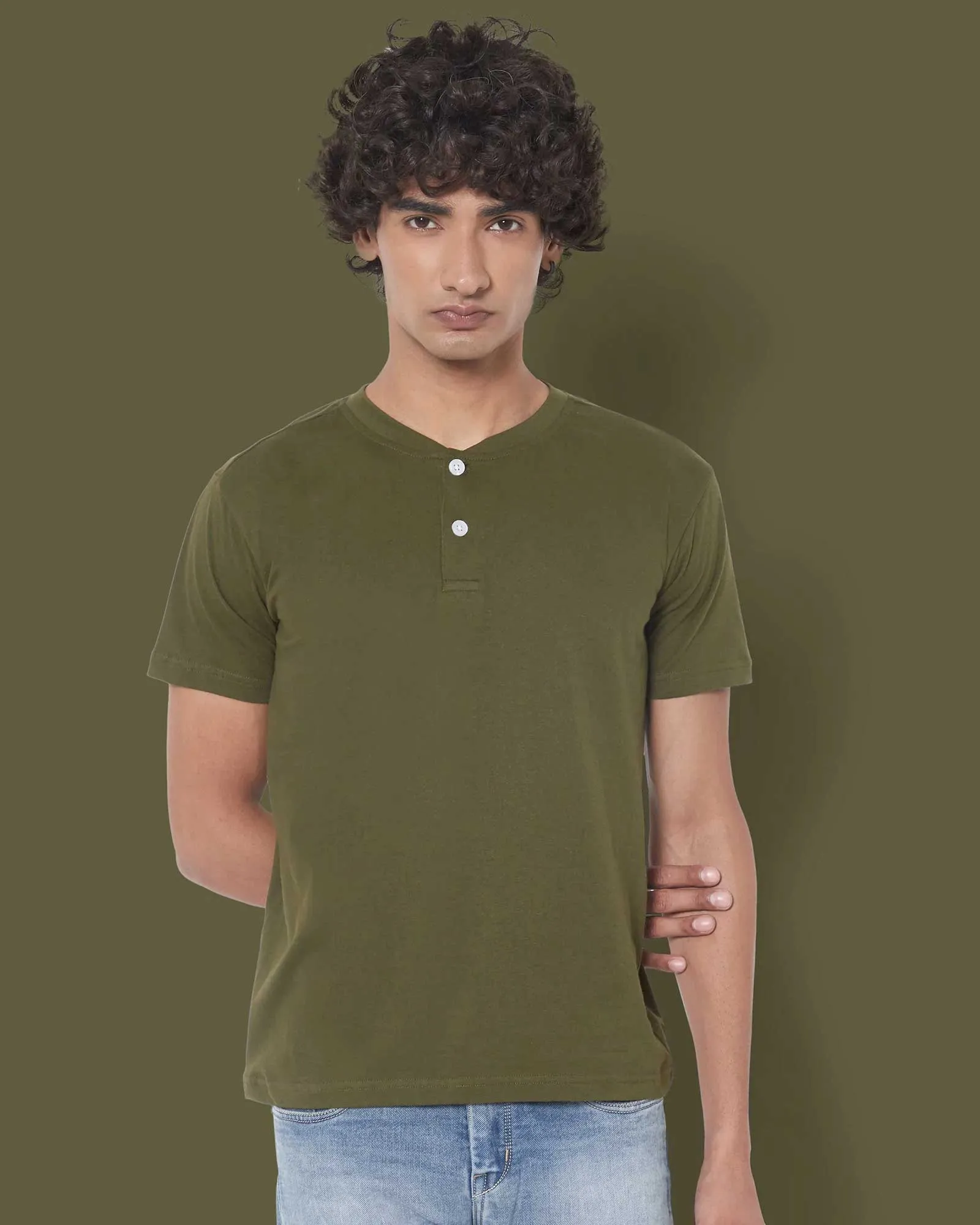 Half Sleeves Henley: Military Green