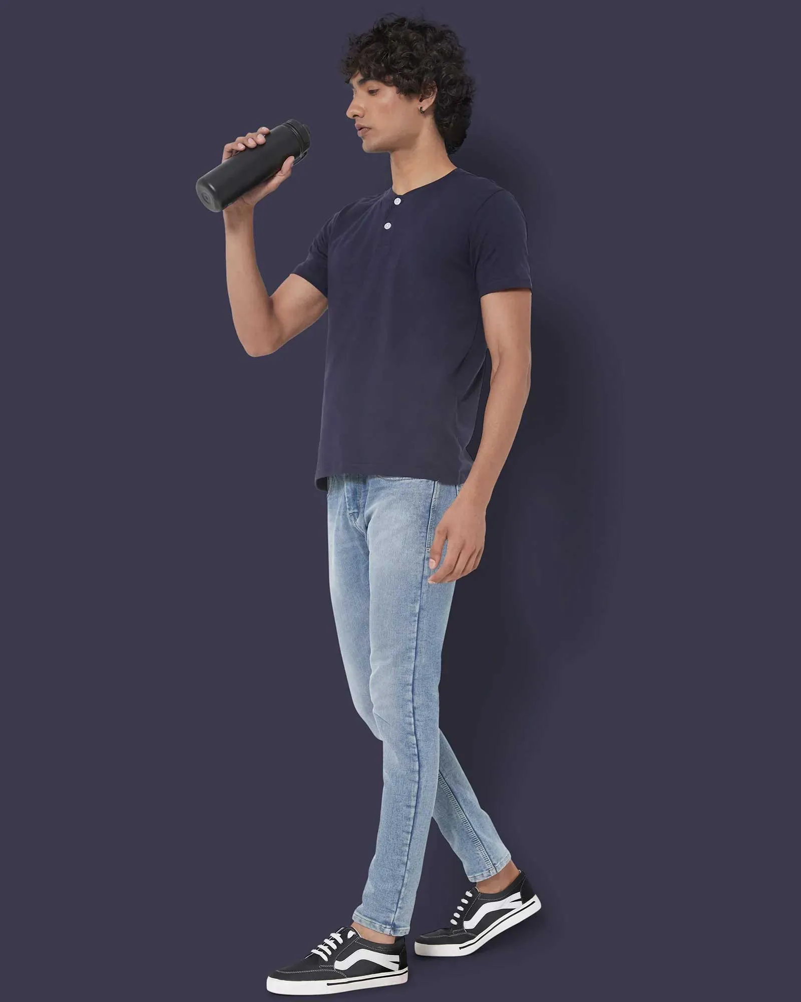 Half Sleeves Henley: Navy Blue