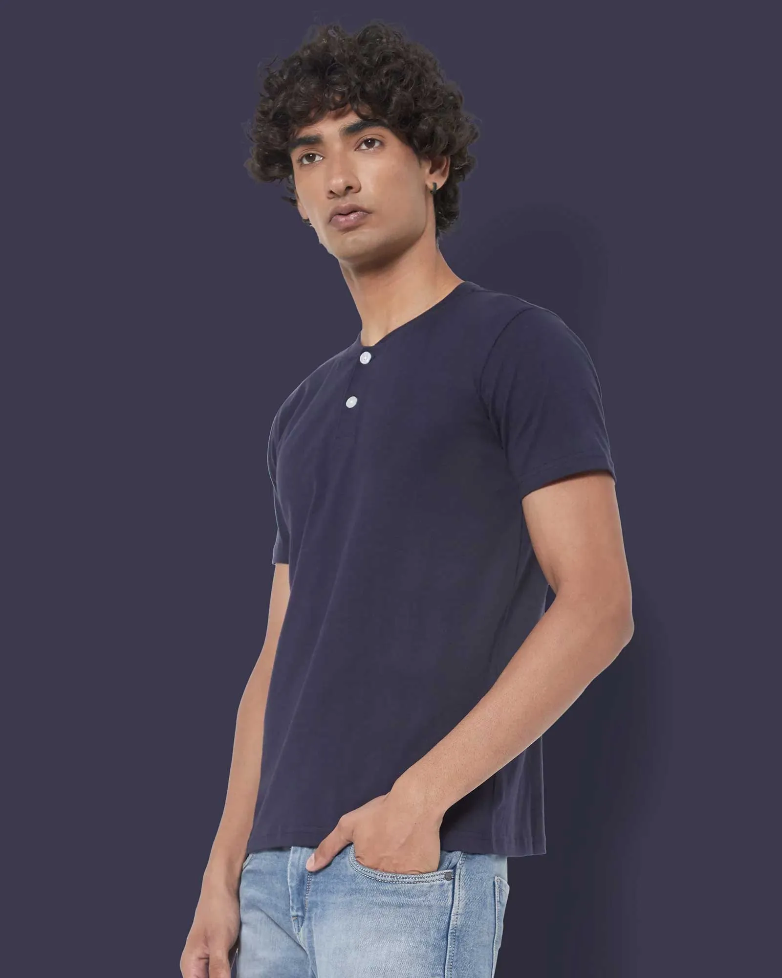 Half Sleeves Henley: Navy Blue