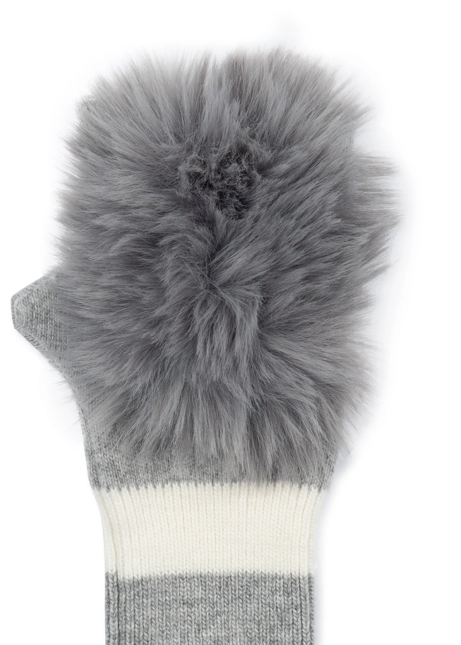 Heather/White Stripe  Fluff Fingerless Glove