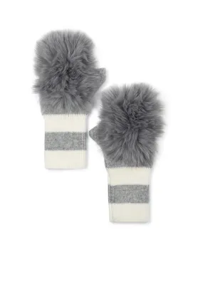 Heather/White Stripe  Fluff Fingerless Glove