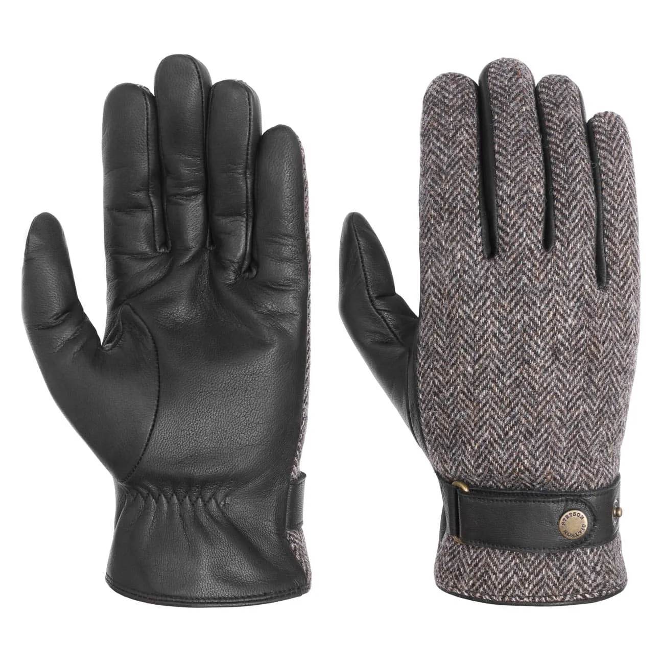 Herringbone Wool Leather Gloves by Stetson