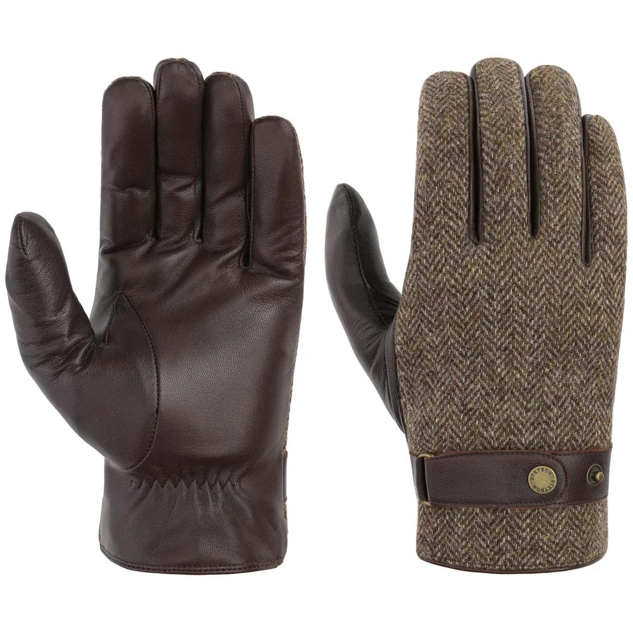 Herringbone Wool Leather Gloves by Stetson