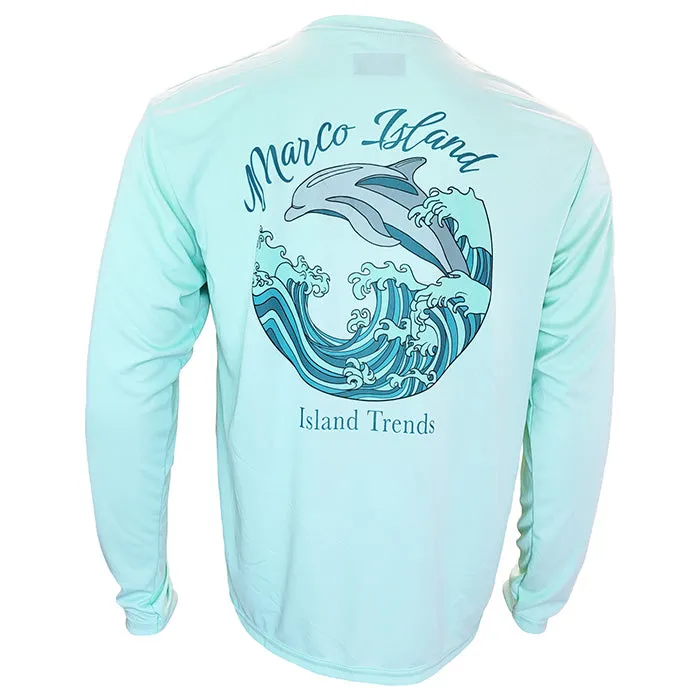 Island Trends Marco Island Dolphin Wave Long Sleeve Performance T-Shirt - Pastel Mint