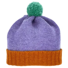 Kids' Lilac & Rust Lambswool Bobble Hat