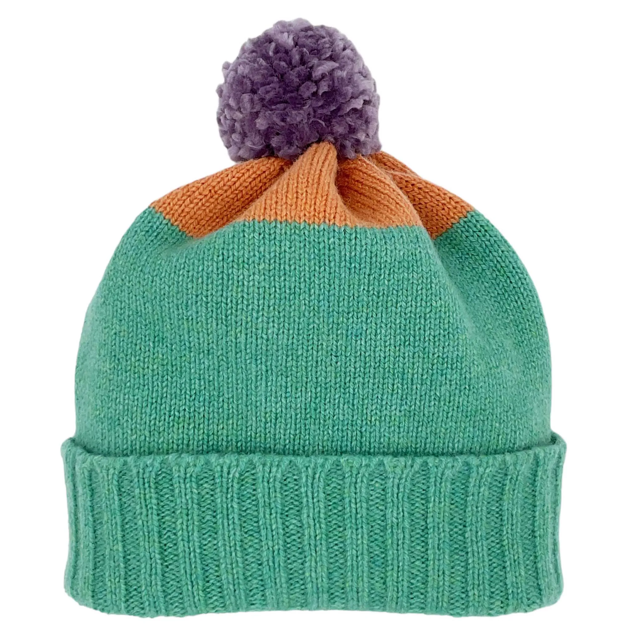 Kids' Mint and Peach Tipped Lambswool Bobble Hat