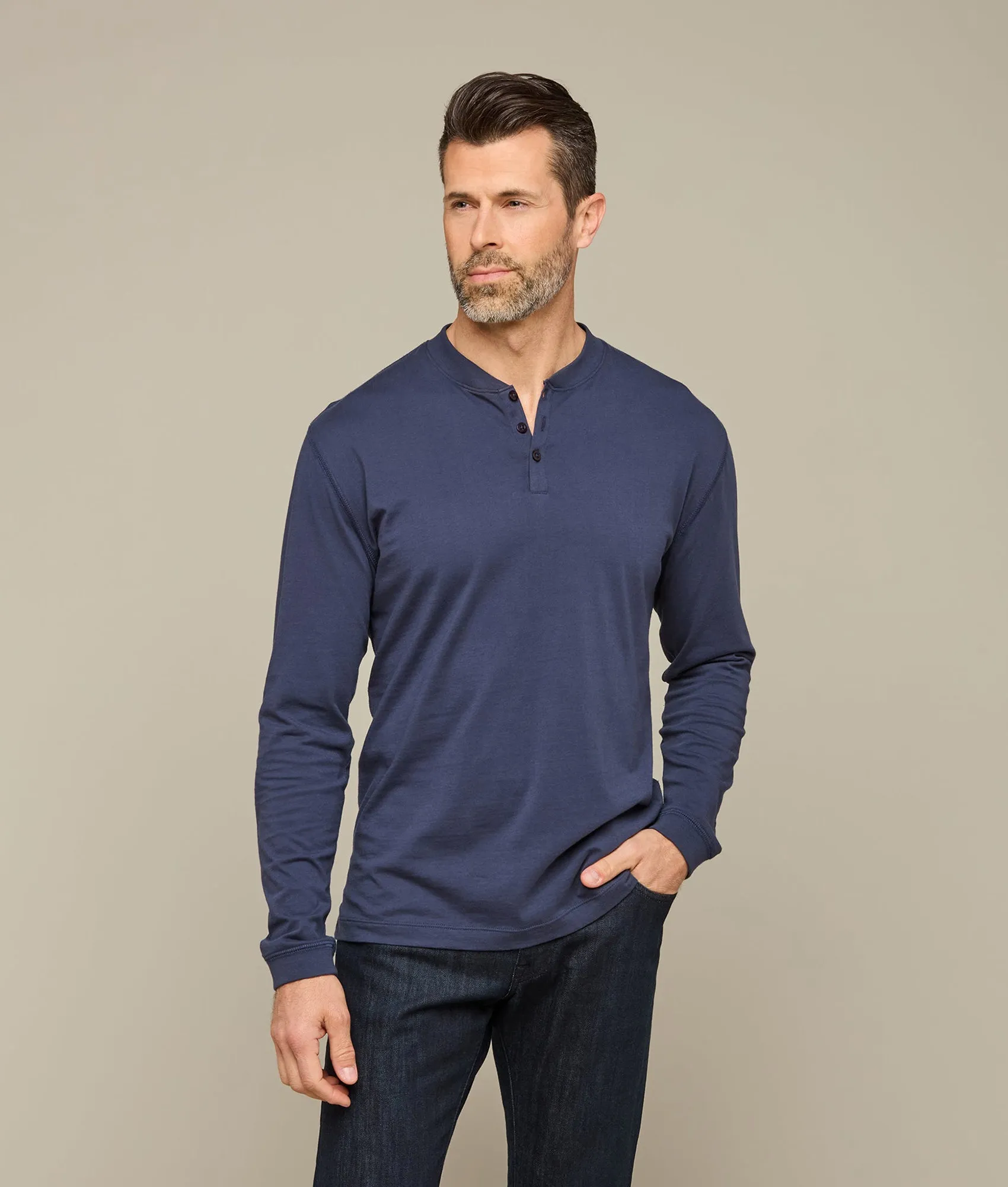 Lucchese Pima Cotton Henley :: Navy