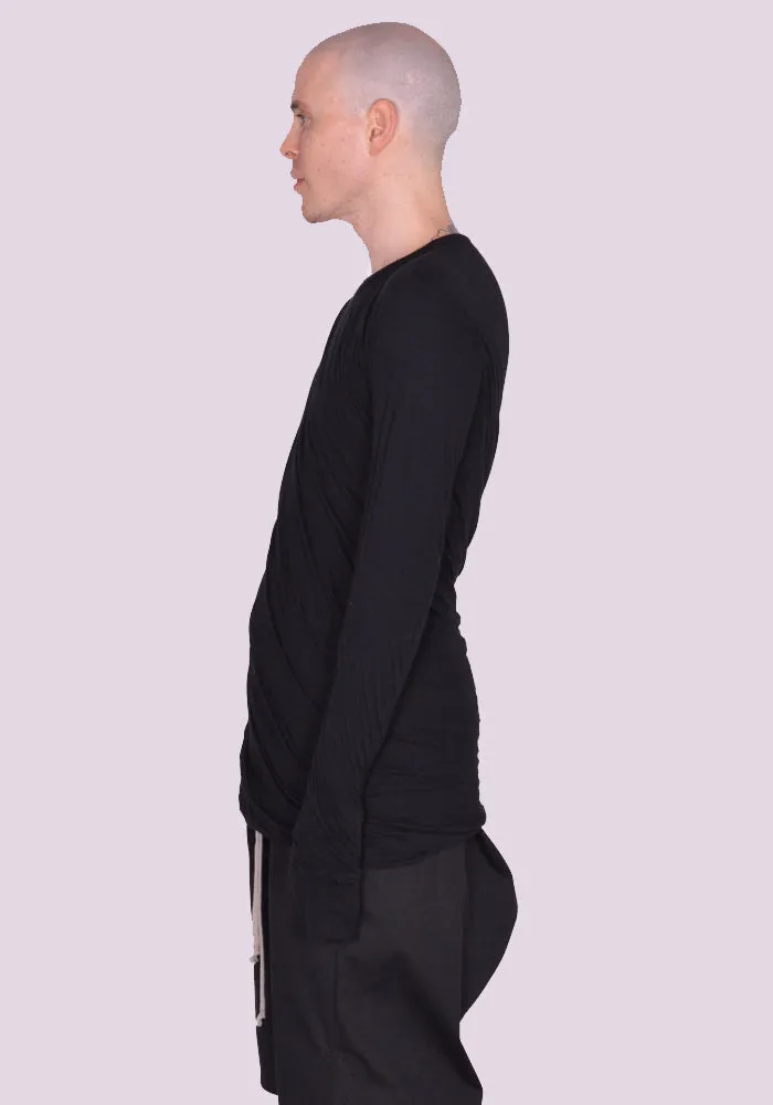 RICK OWENS MEN RU02C7257 UC DOUBLE LAYERED LONG SLEEVE T-SHIRT BLACK