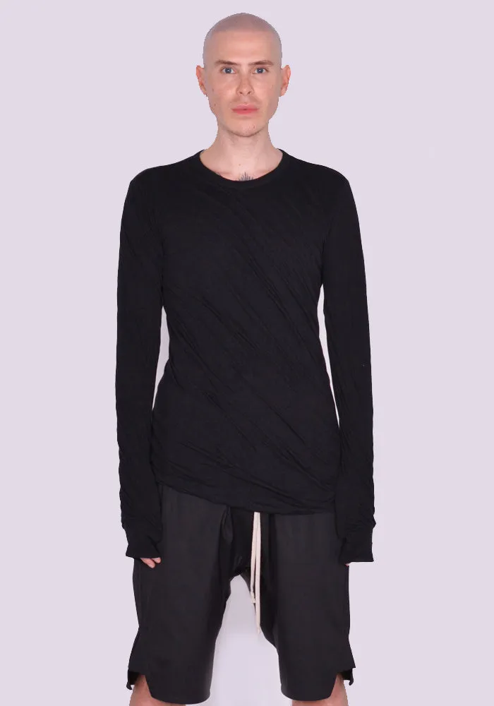 RICK OWENS MEN RU02C7257 UC DOUBLE LAYERED LONG SLEEVE T-SHIRT BLACK