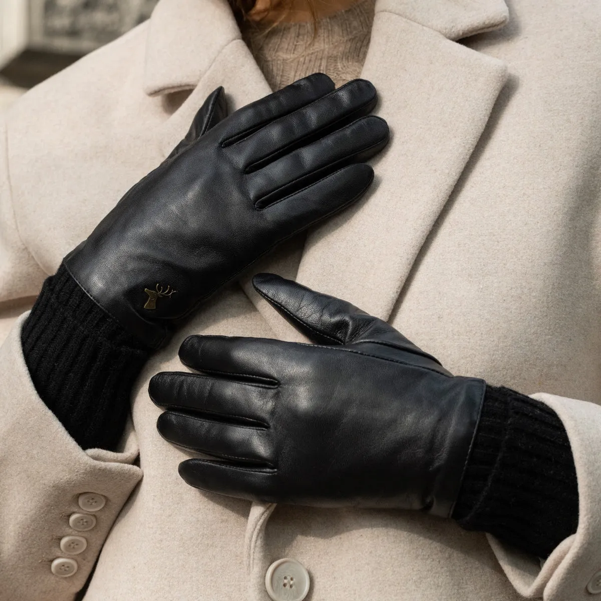 Riley – sheepskin leather gloves with knit cuff and touchscreen feature