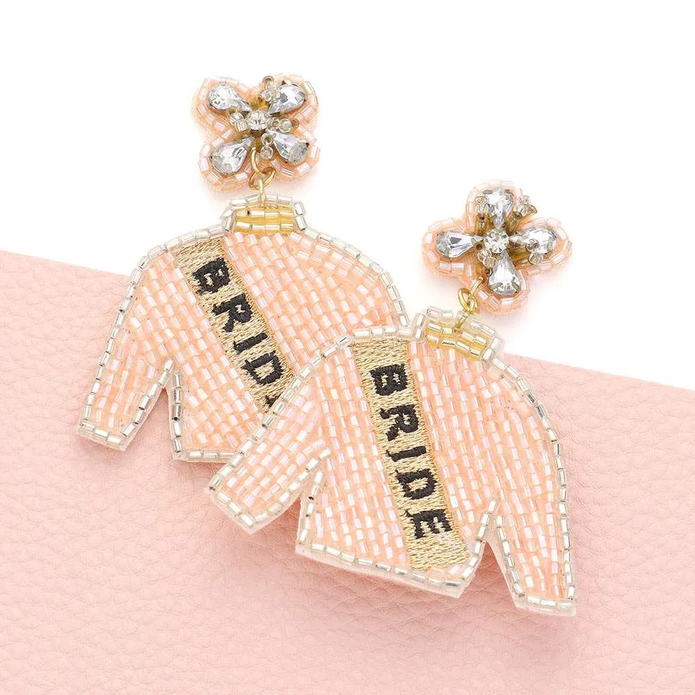 Rose Gold BRIDE Felt Back Beaded Suit Dangle Earrings-M H W ACCESSORIES