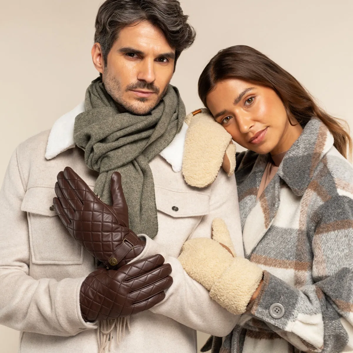 Smith (brown) - sheepskin leather gloves with snap closure & touchscreen feature