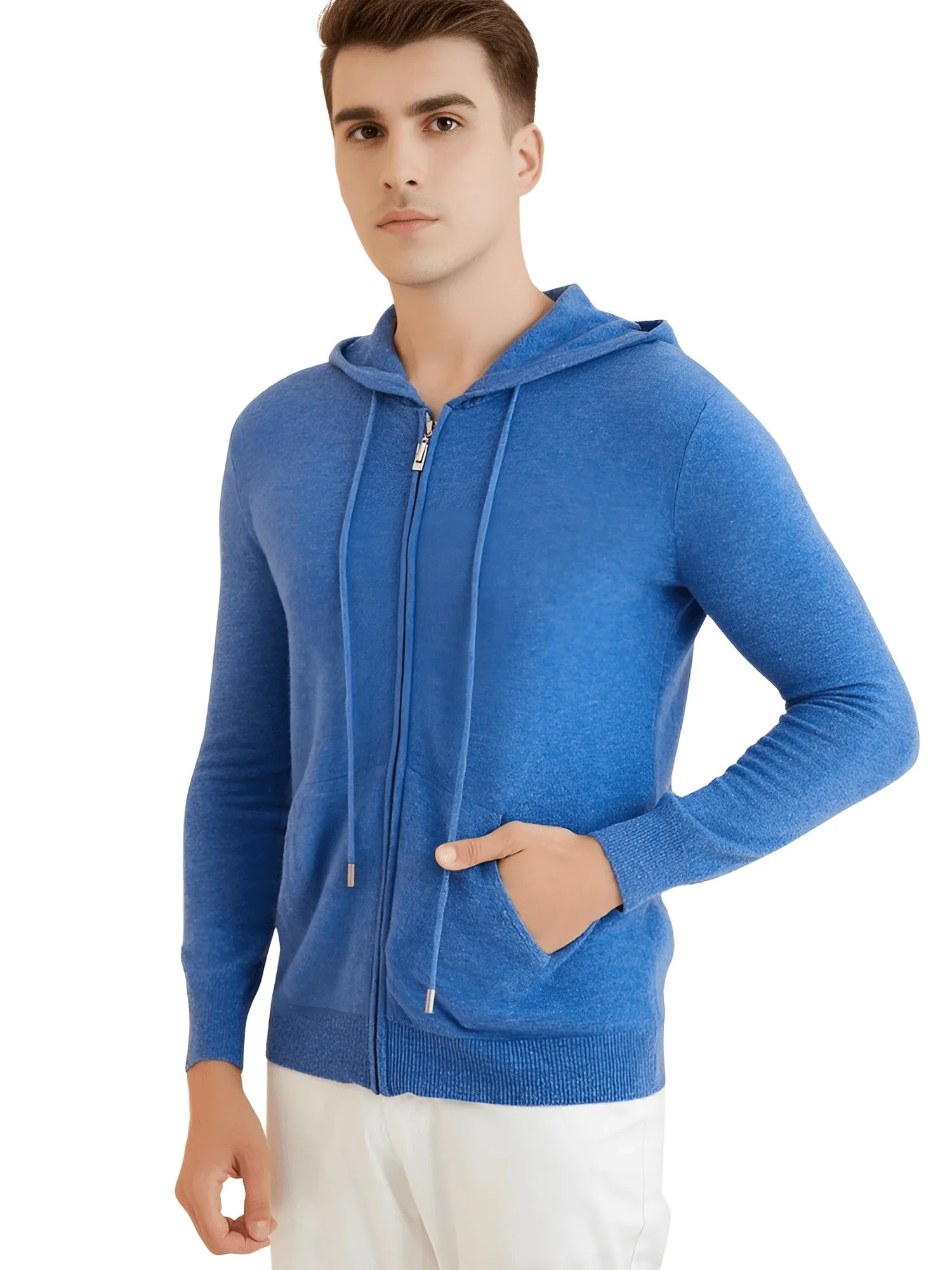 Sweater Men's 100% Merino Wool Cardigan Hoodies Fall Winter Warm Long Sleeve Zip Sweatshirt Sport Hooded Jacket