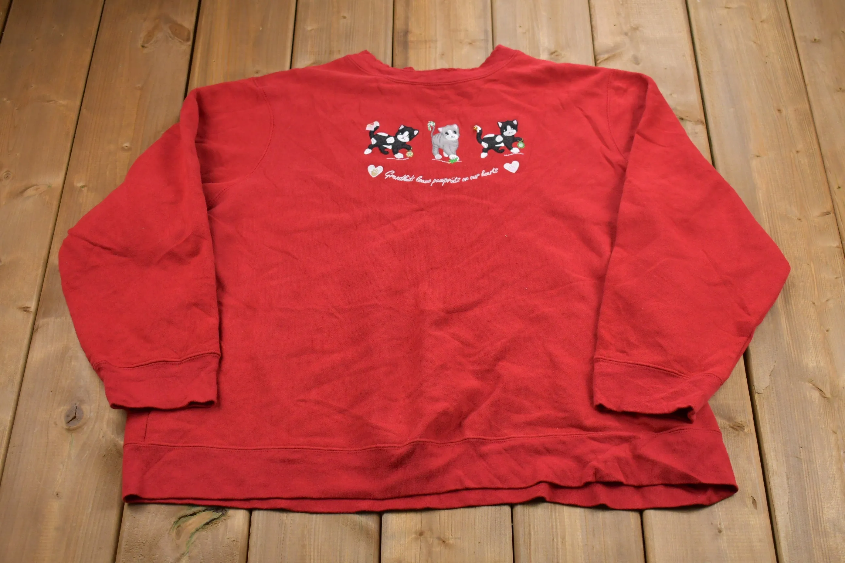 Vintage 1990s Cute Cat Grandkids Embroidered Crewneck