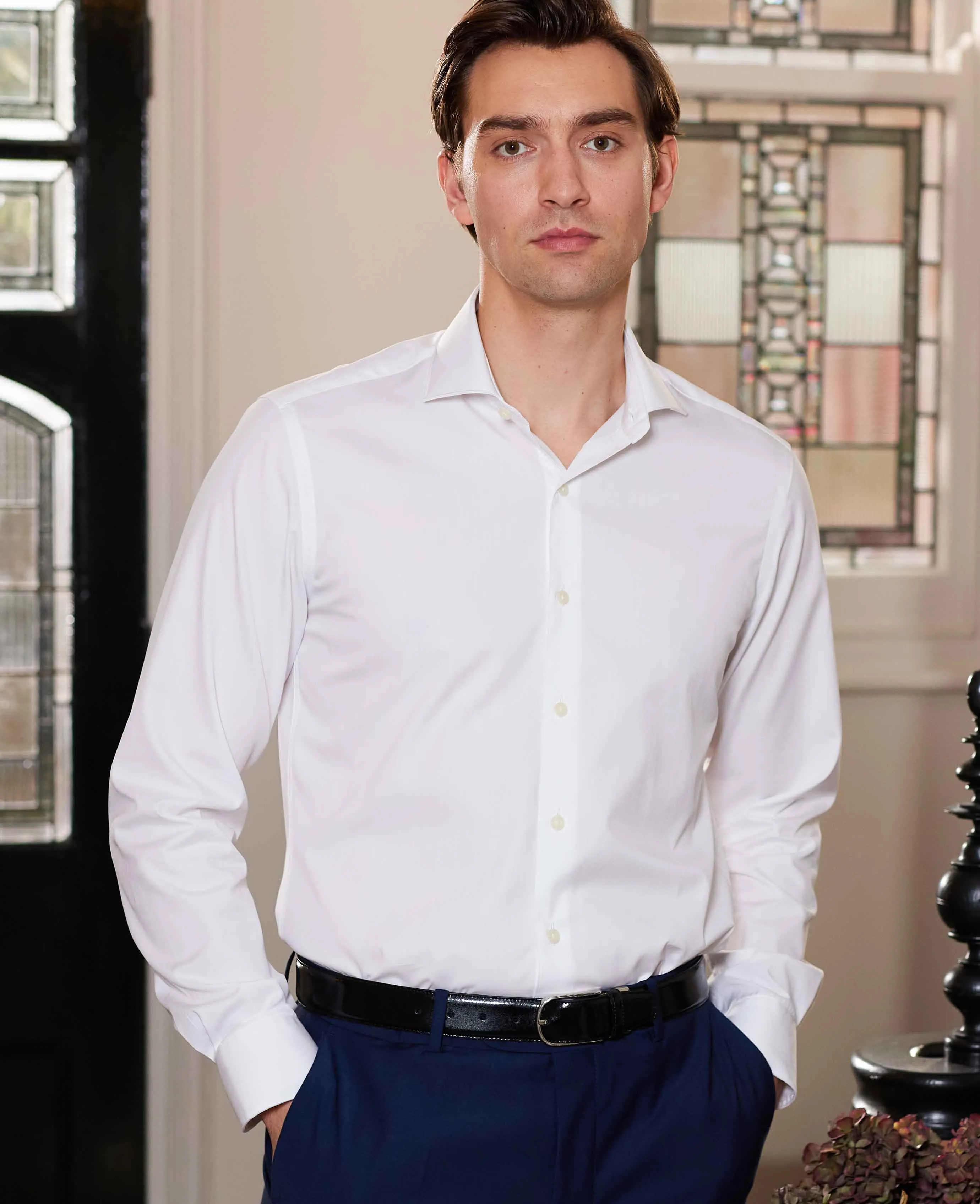 White Poplin Slim Fit Formal Shirt - Single Cuff