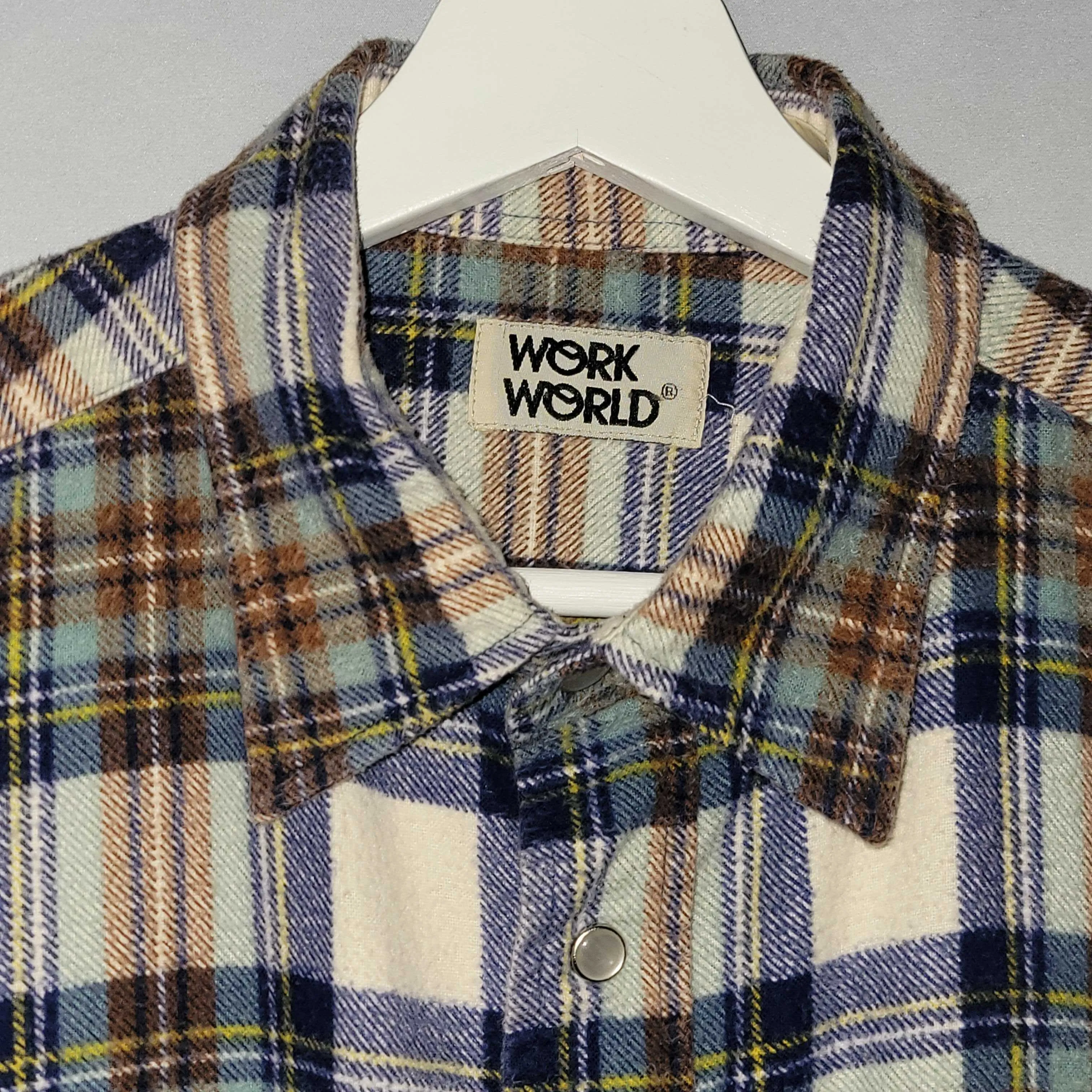 Work World Snap Button Blue & Brown Flannel